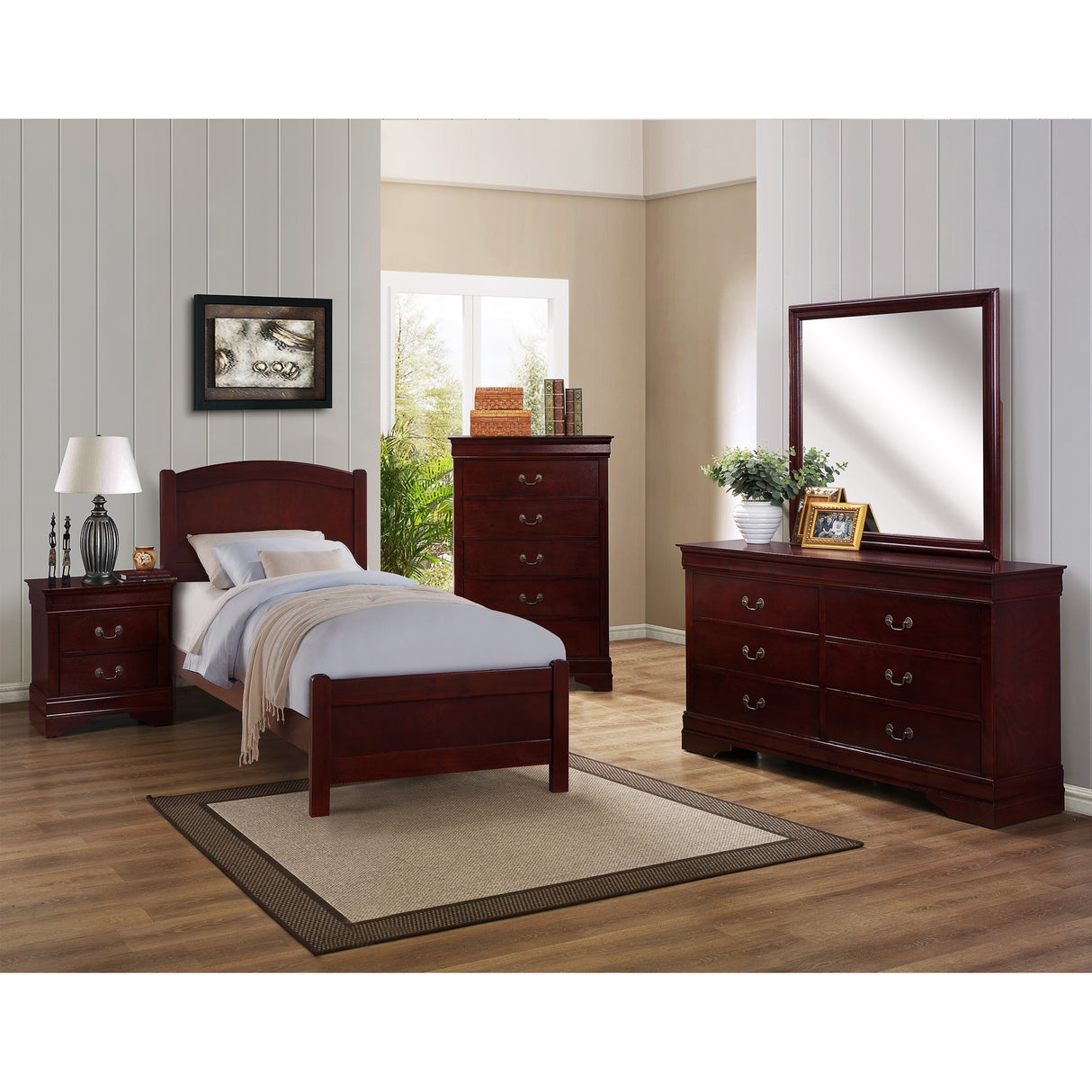 Lillie 6 Piece Cherry Sleigh Bedroom Set