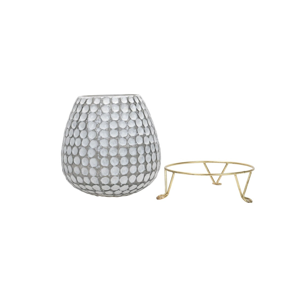 Foreside Home & Garden Gray Glass Whitewash Vase with Gold Metal Stand