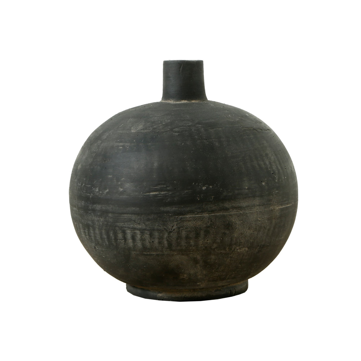 Artissance 6.7"H Round Earthy Gray Ceramic Indoor Outdoor Small Opening Pottery Vase, Home and Garden Decor