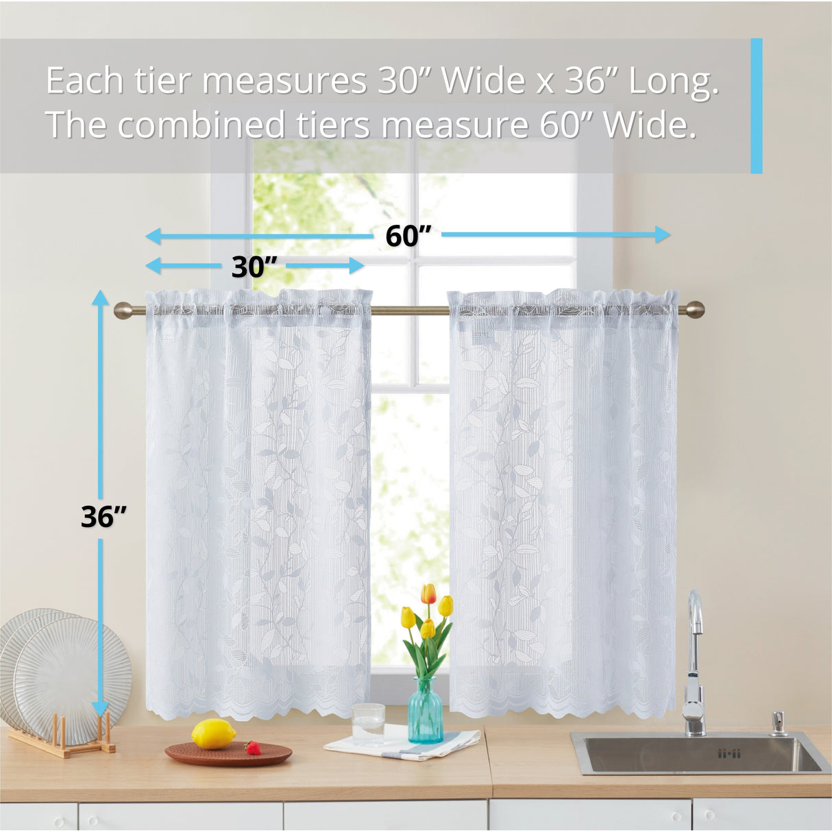 HLC.me Joyce Lace Sheer Kitchen Cafe Curtain Tiers for Small Windows, Kitchen & Bathroom