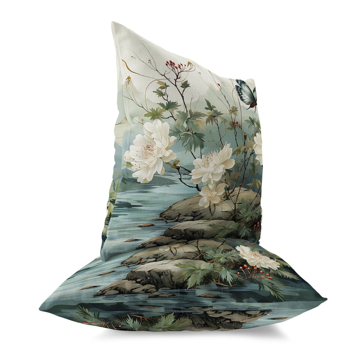 Lime And Green Butterfly Crest Ridge Indoor/Outdoor Throw Pillow Zipper