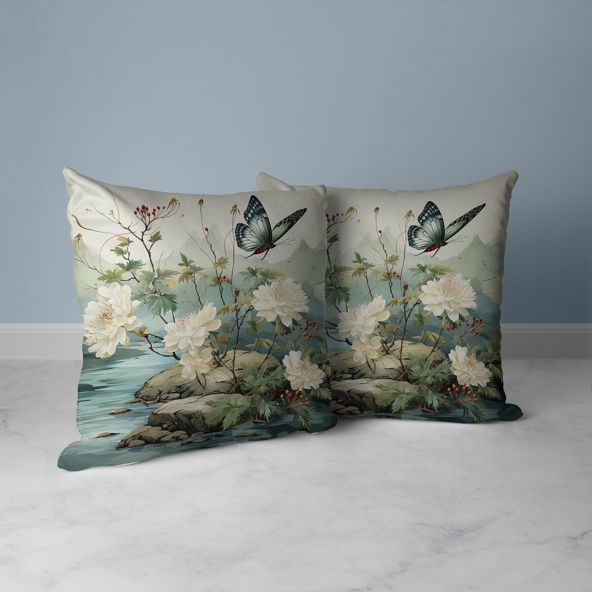 Lime And Green Butterfly Crest Ridge Indoor/Outdoor Throw Pillow Zipper