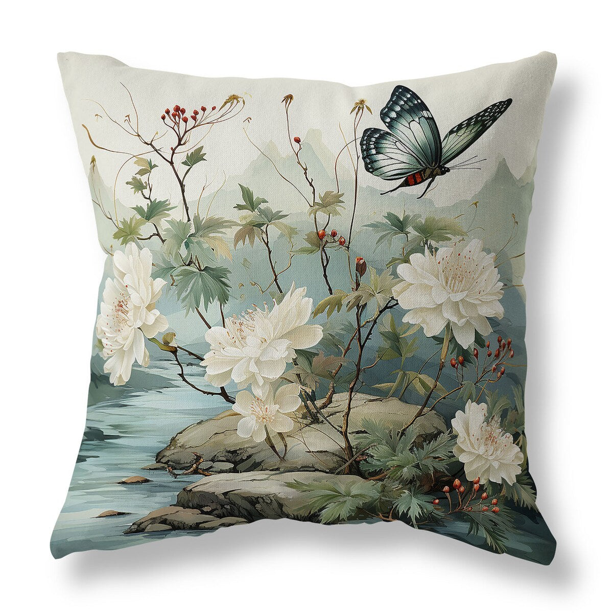 Lime And Green Butterfly Crest Ridge Indoor/Outdoor Throw Pillow Zipper