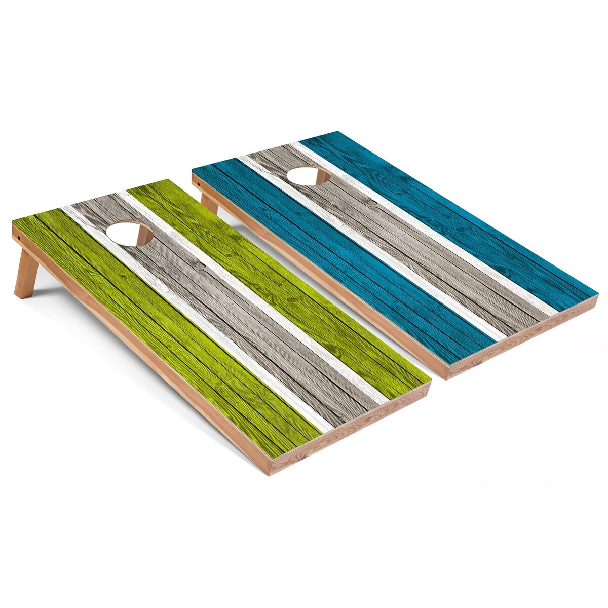 Lime and Turquoise Striped Premium 2x4 Cornhole Board Set