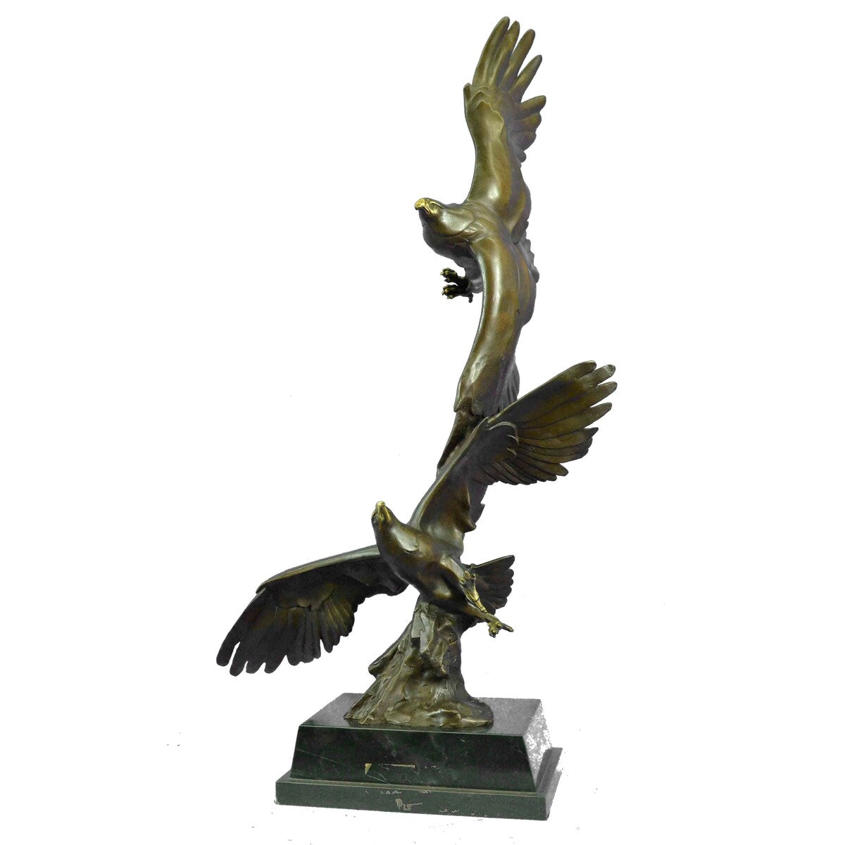 Limited Edition Two Flying Eagle Soar In The Air Bronze Sculpture Marble Base Fi