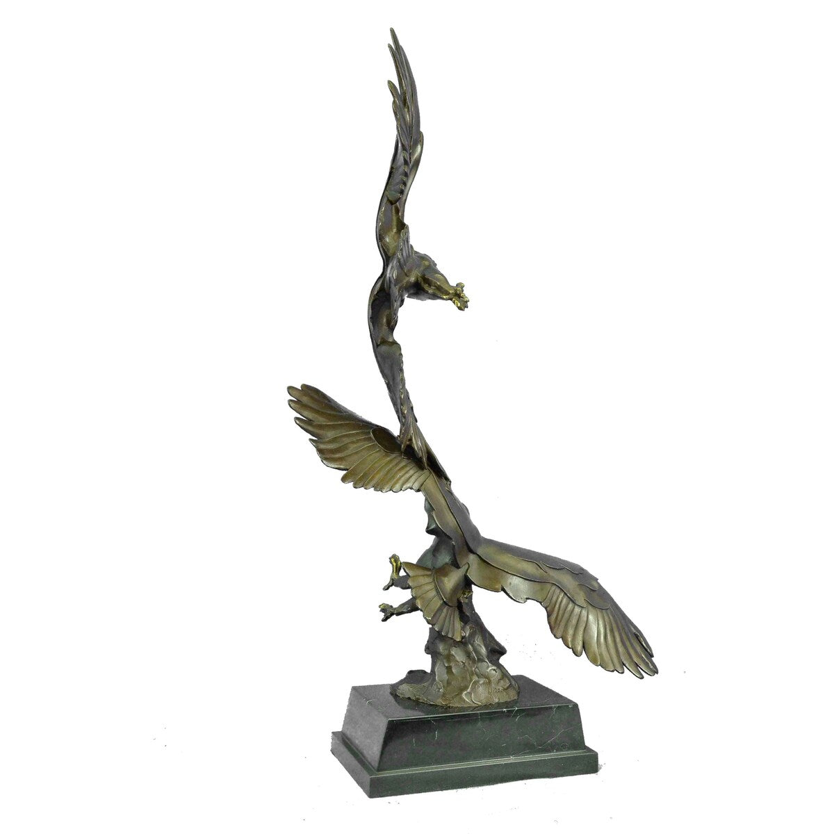 Limited Edition Two Flying Eagle Soar In The Air Bronze Sculpture Marble Base Fi