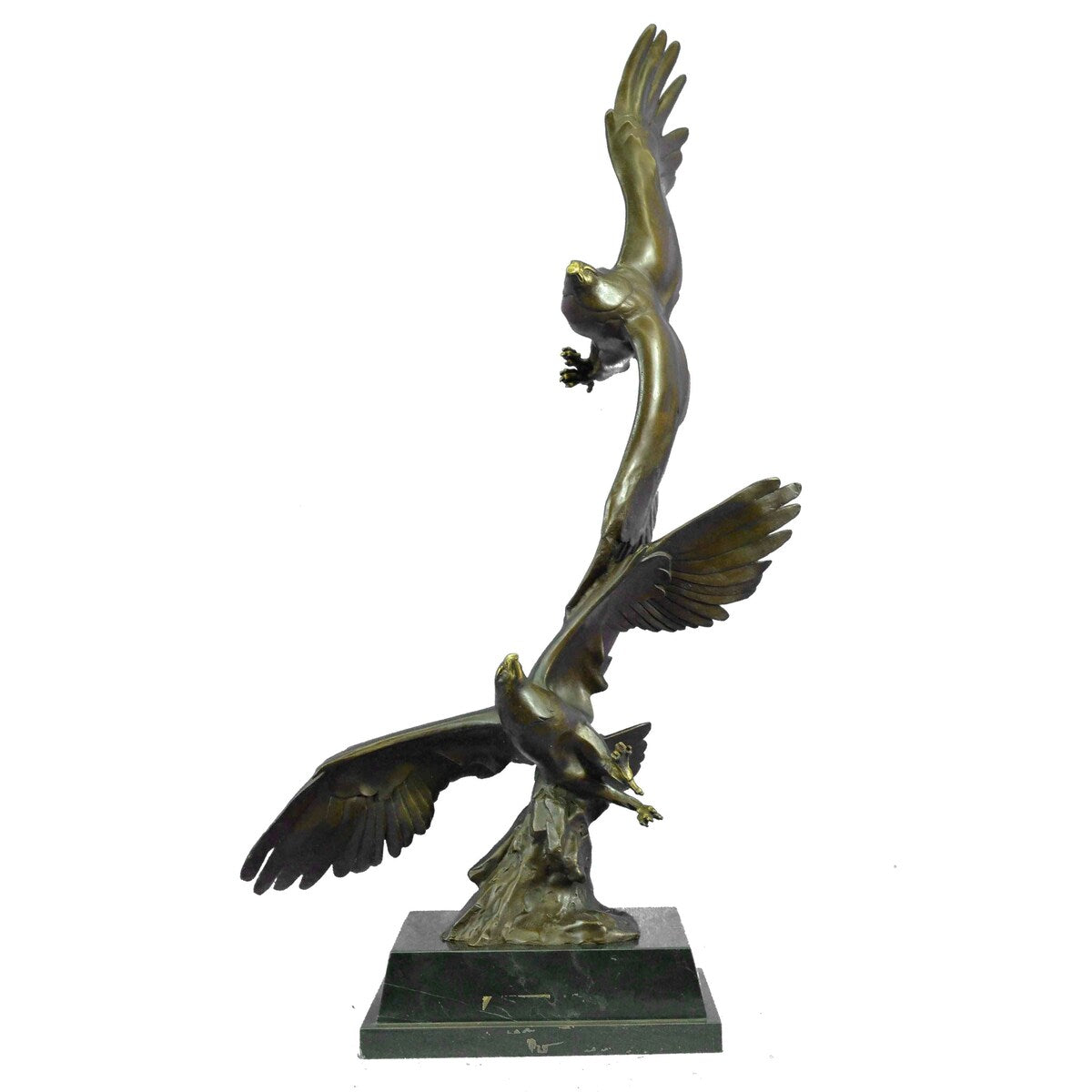 Limited Edition Two Flying Eagle Soar In The Air Bronze Sculpture Marble Base Fi