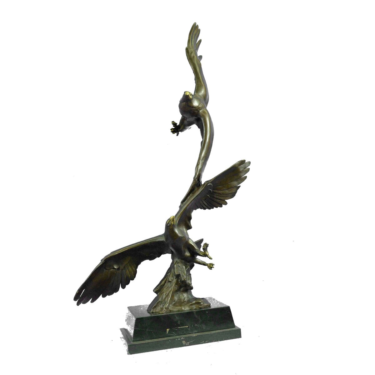 Limited Edition Two Flying Eagle Soar In The Air Bronze Sculpture Marble Base Fi