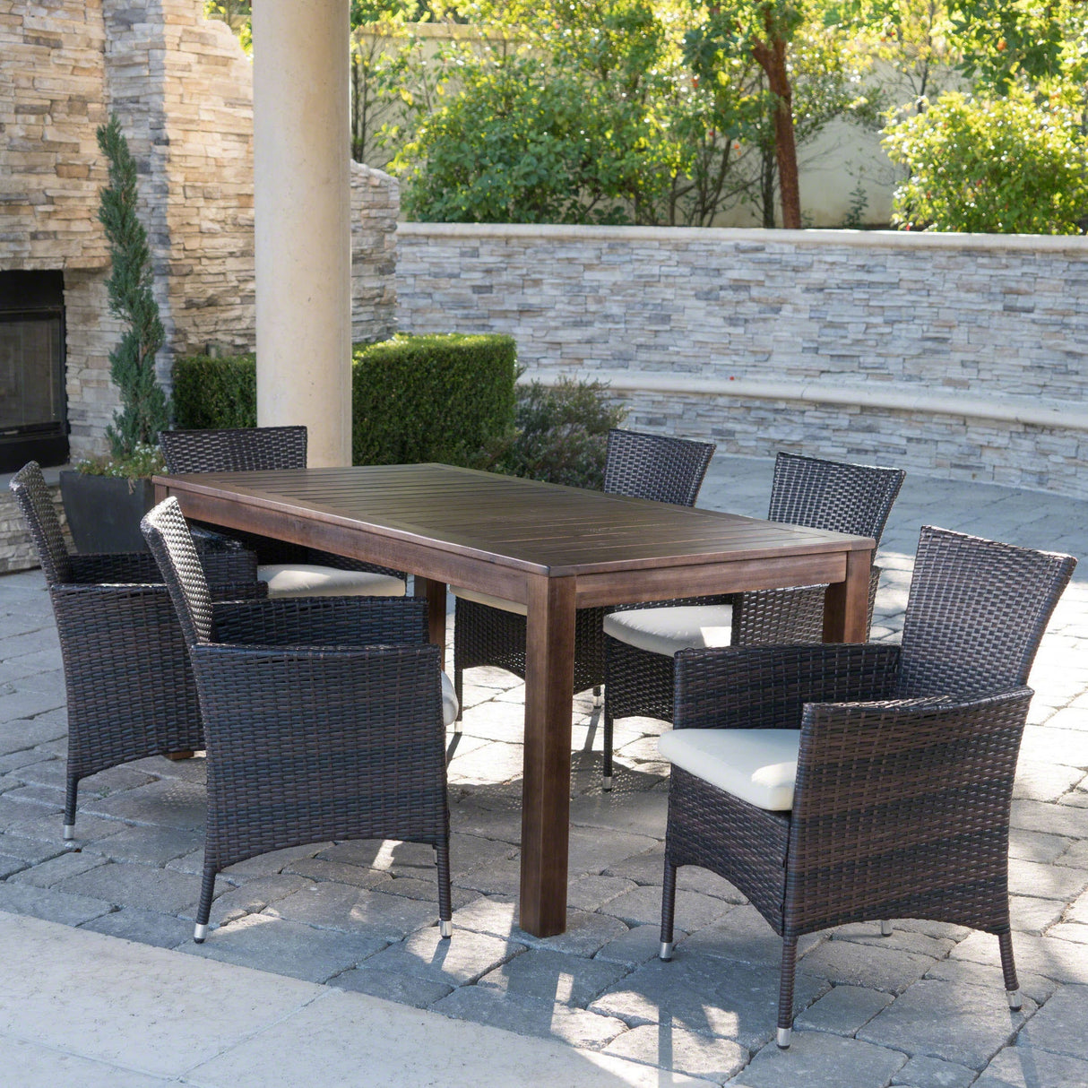Christopher Knight Home Lincoln 7-Piece Wicker and Wood Dining Set
