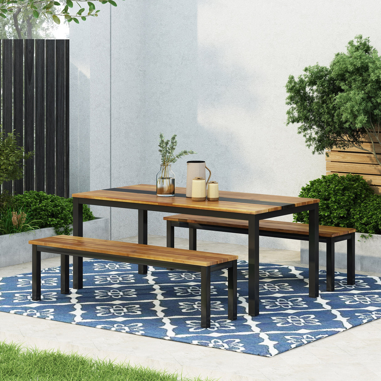 Lindsey Outdoor Modern Industrial Acacia Wood Picnic Set by Christopher Knight Home