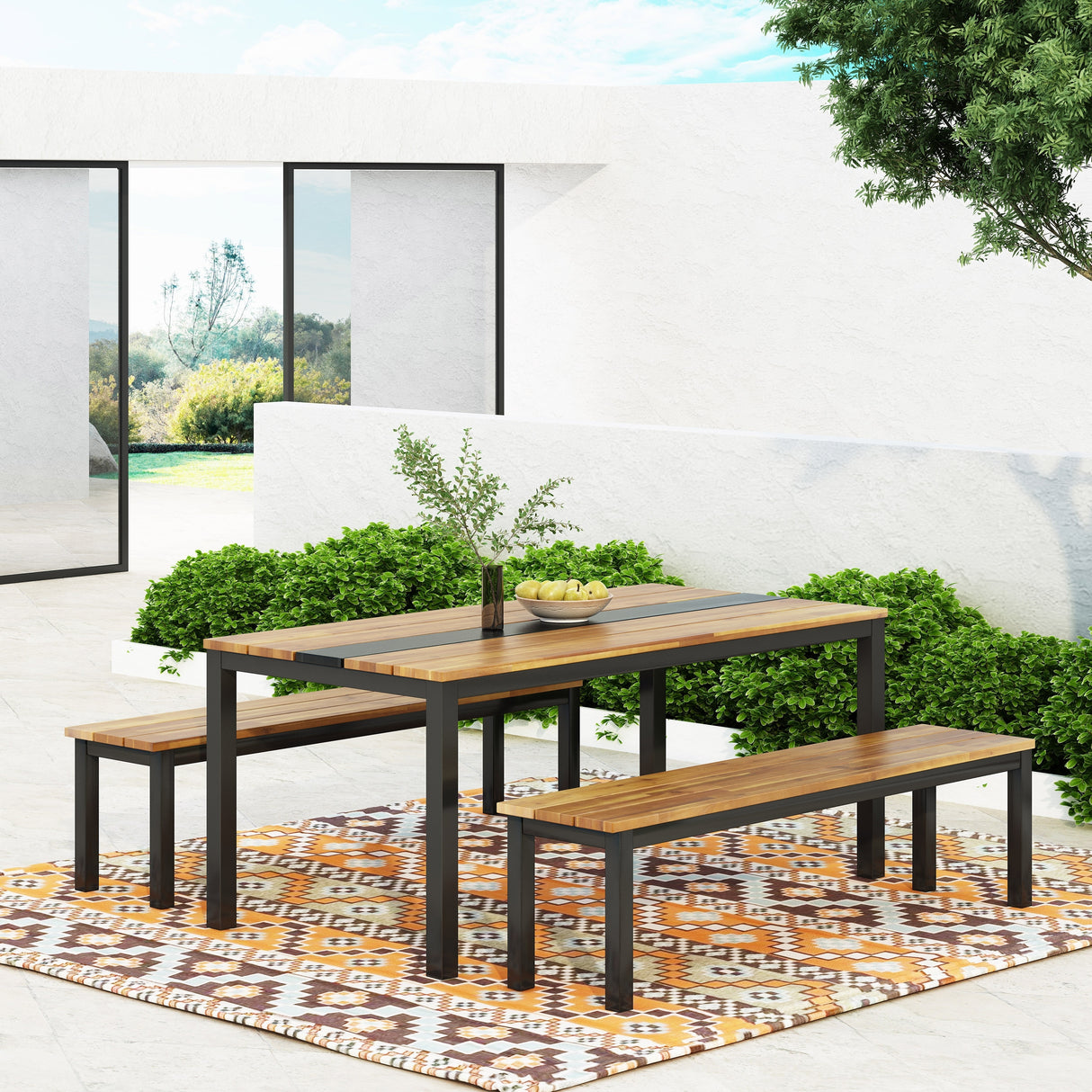 Lindsey Outdoor Modern Industrial Acacia Wood Picnic Set by Christopher Knight Home