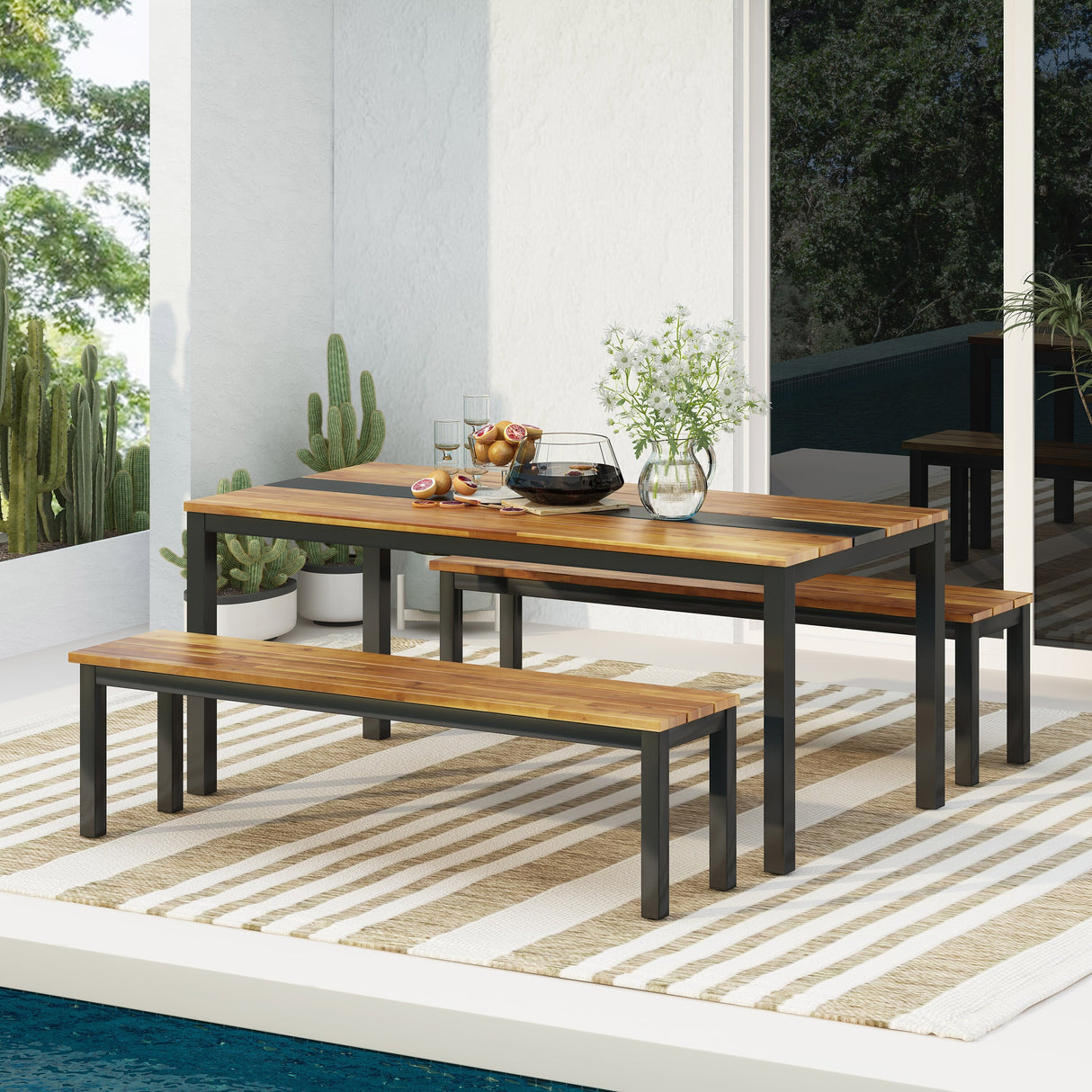 Lindsey Outdoor Modern Industrial Acacia Wood Picnic Set by Christopher Knight Home