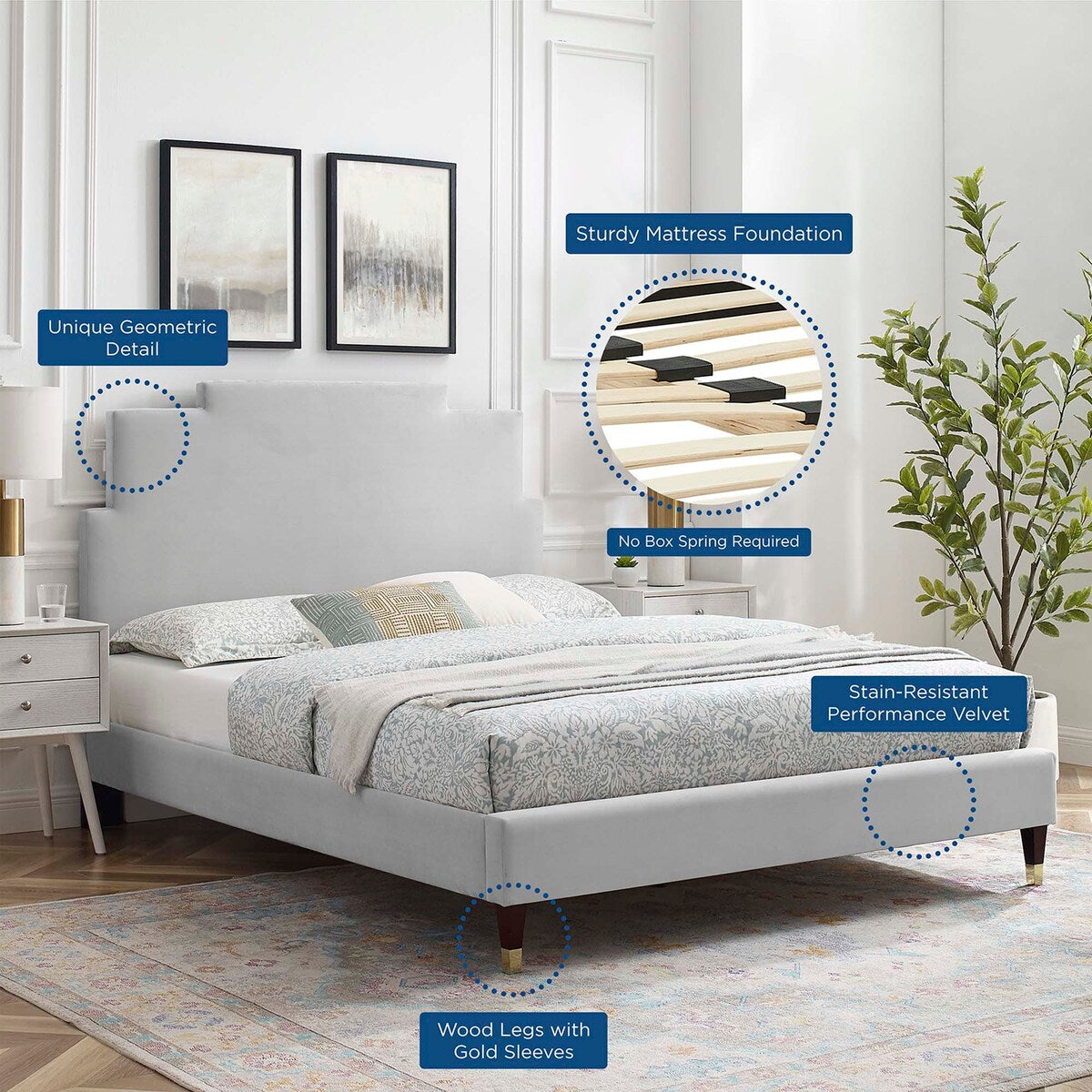 Lindsey Performance Velvet Queen Platform Bed
