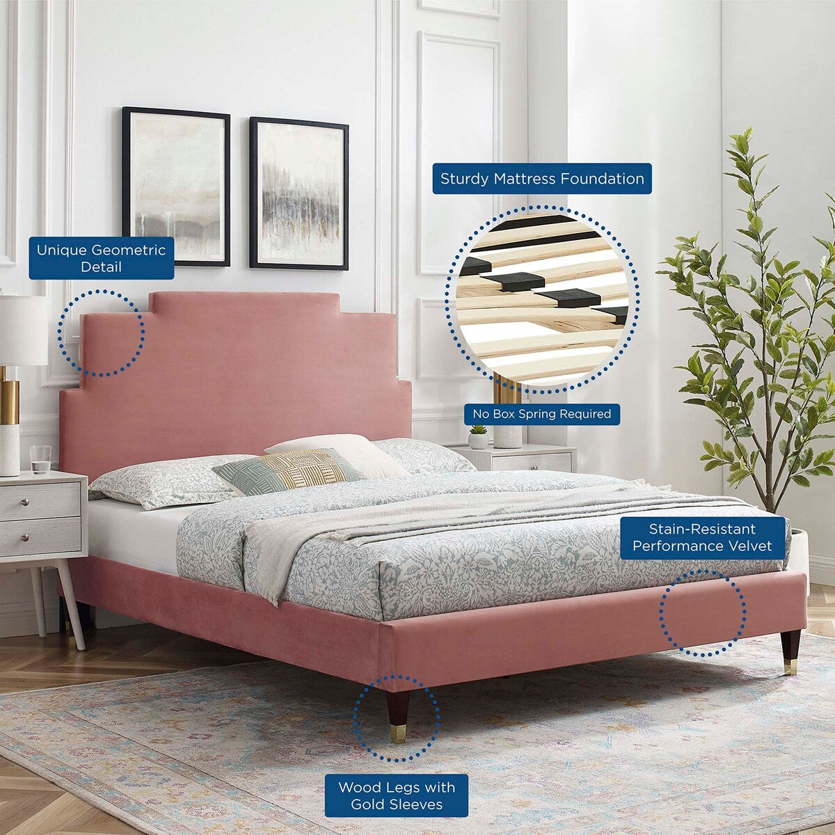 Lindsey Performance Velvet Queen Platform Bed
