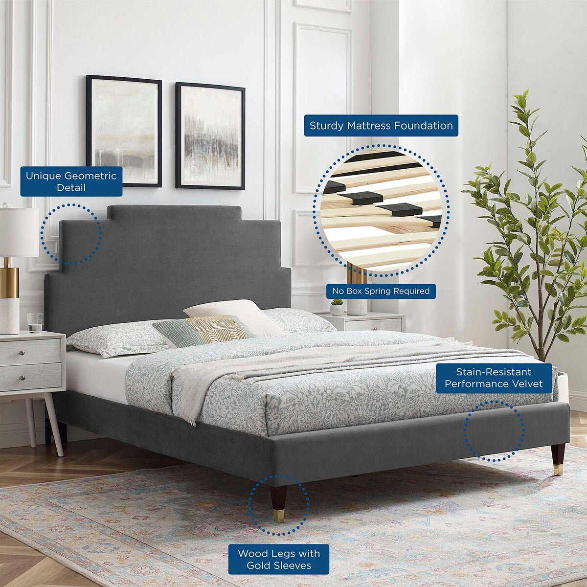 Lindsey Performance Velvet Queen Platform Bed