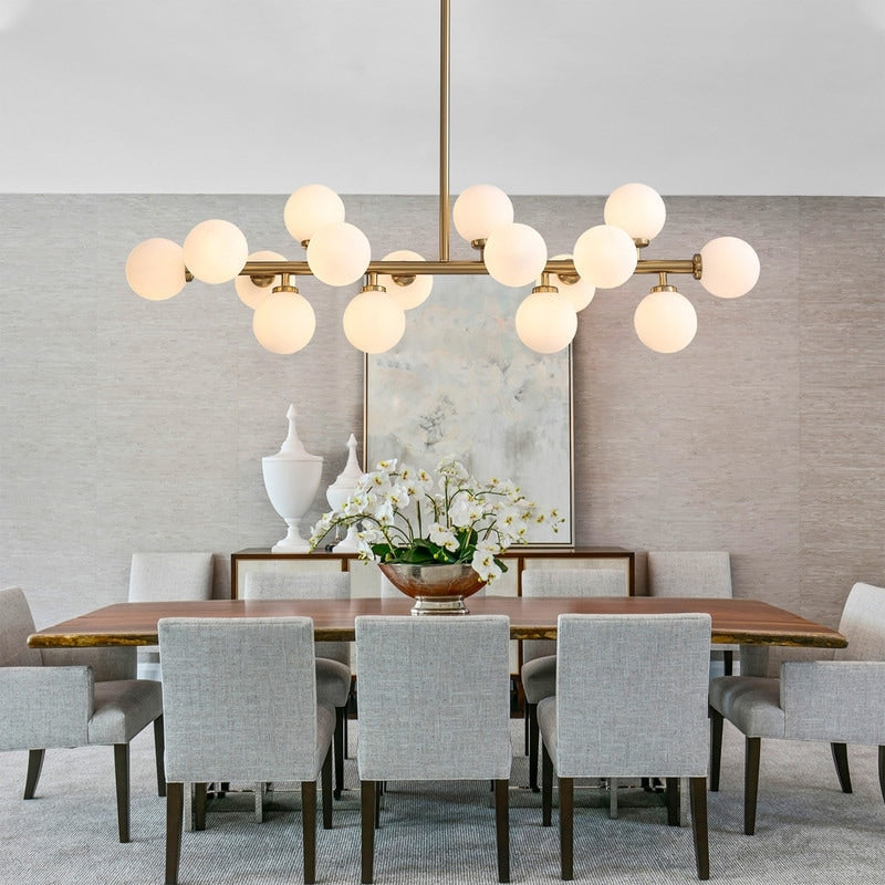 40 in. Linear Pendant Lighting Brass Modern Chandelier 16-Light Frosted Glass Kitchen Island Light for Dining Room