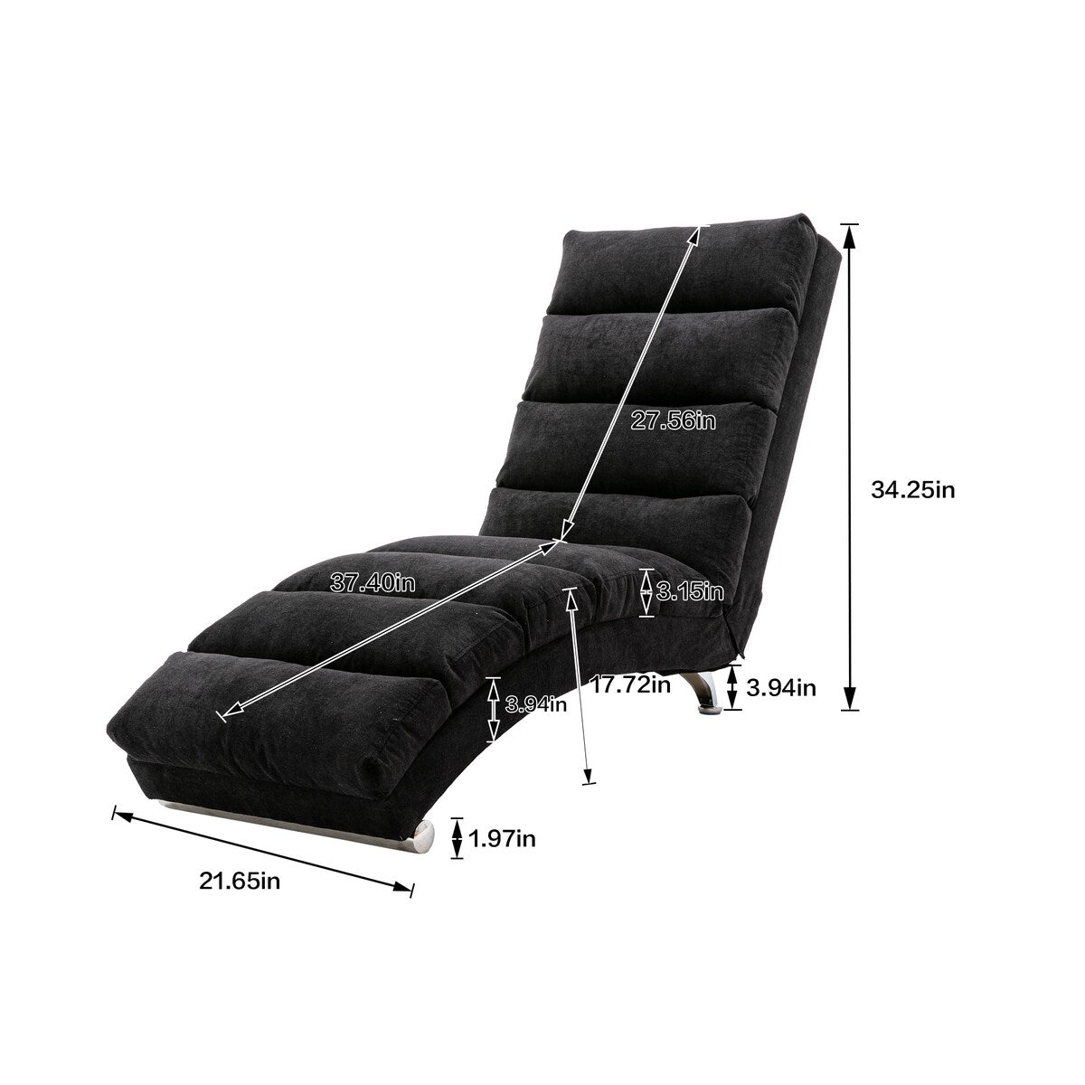 Linen Chaise Lounge Indoor Chair, Modern Long Lounger for Office,Black
