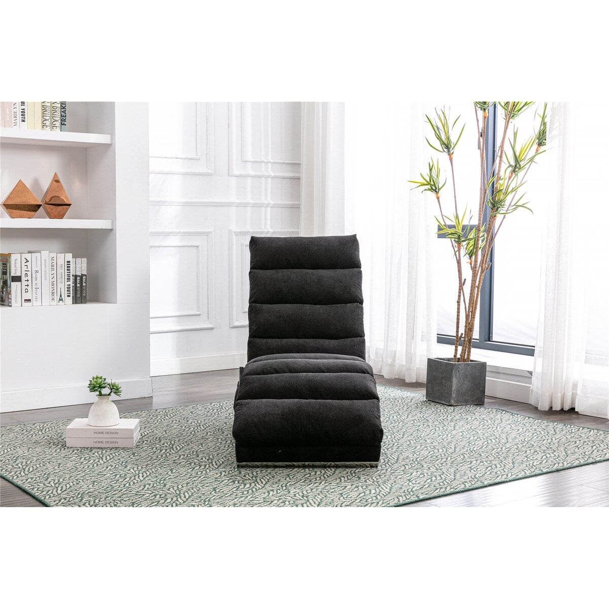 Linen Chaise Lounge Indoor Chair, Modern Long Lounger for Office,Black