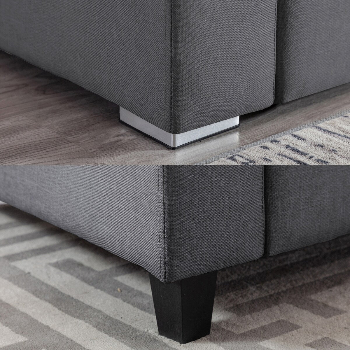 Linen Fabric 6 Piece Double Chaise Sectional Sofa with Interchangeable Legs and Storage Ottoman