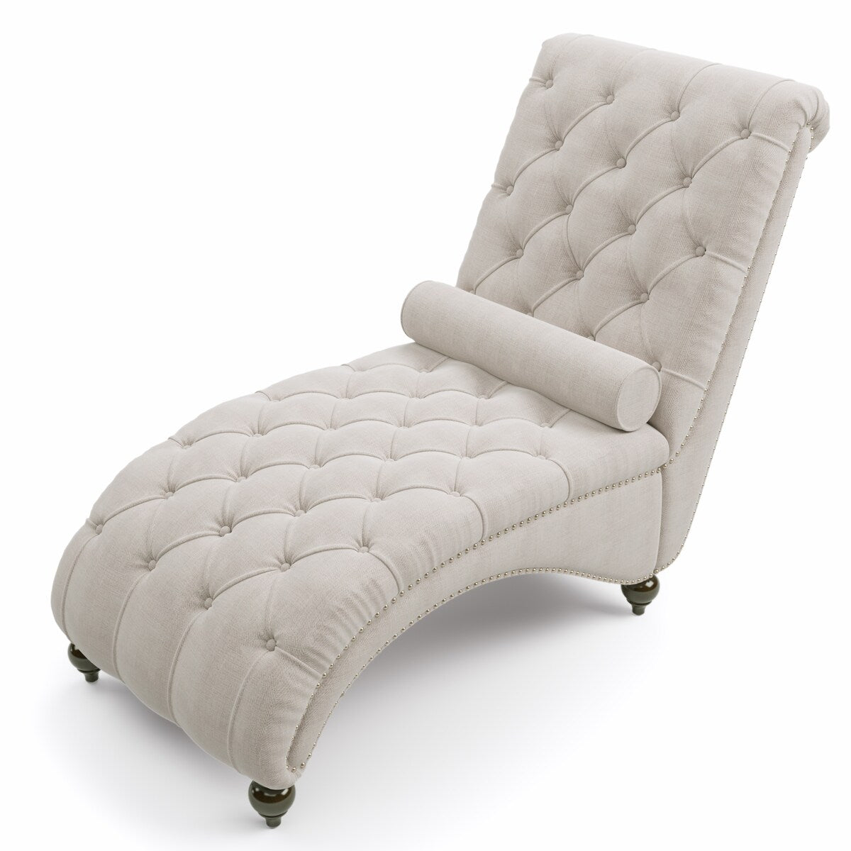Linen Fabric Chesterfield Lounge Button Tufted Leisure Sofa Gourd Wood Leg Studio Chaise