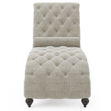 Linen Fabric Chesterfield Lounge Button Tufted Leisure Sofa Gourd Wood Leg Studio Chaise