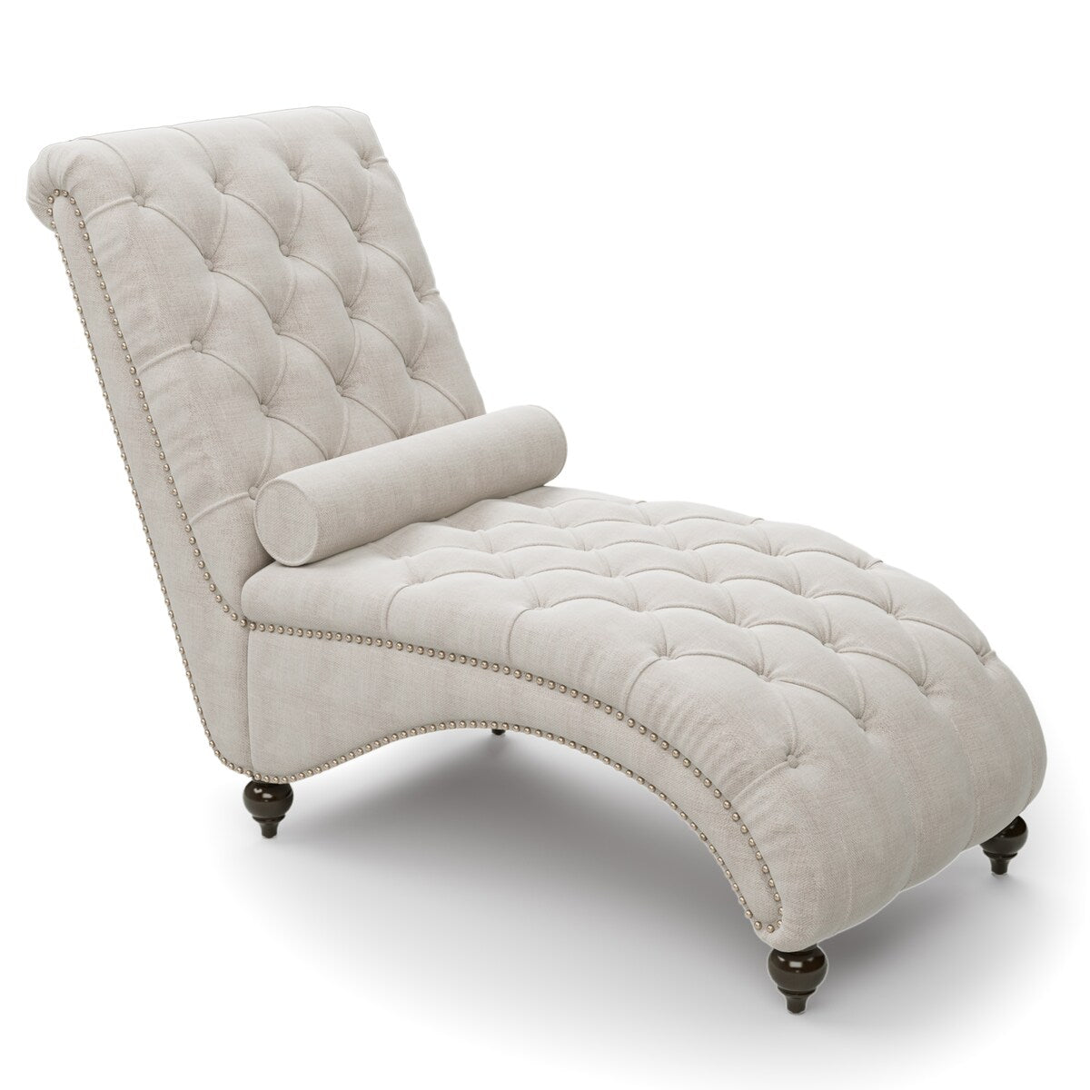 Linen Fabric Chesterfield Lounge Button Tufted Leisure Sofa Gourd Wood Leg Studio Chaise