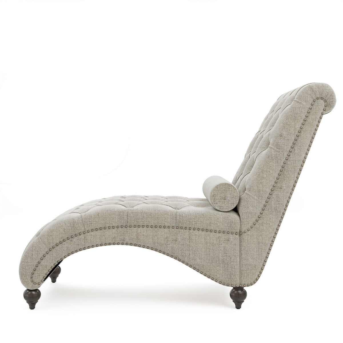 Linen Fabric Chesterfield Lounge Button Tufted Leisure Sofa Gourd Wood Leg Studio Chaise