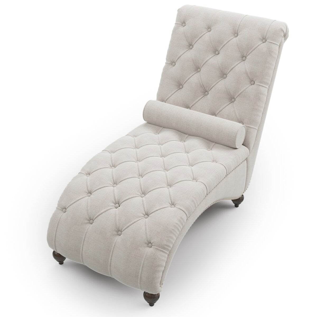 Linen Fabric Chesterfield Lounge Button Tufted Leisure Sofa Gourd Wood Leg Studio Chaise