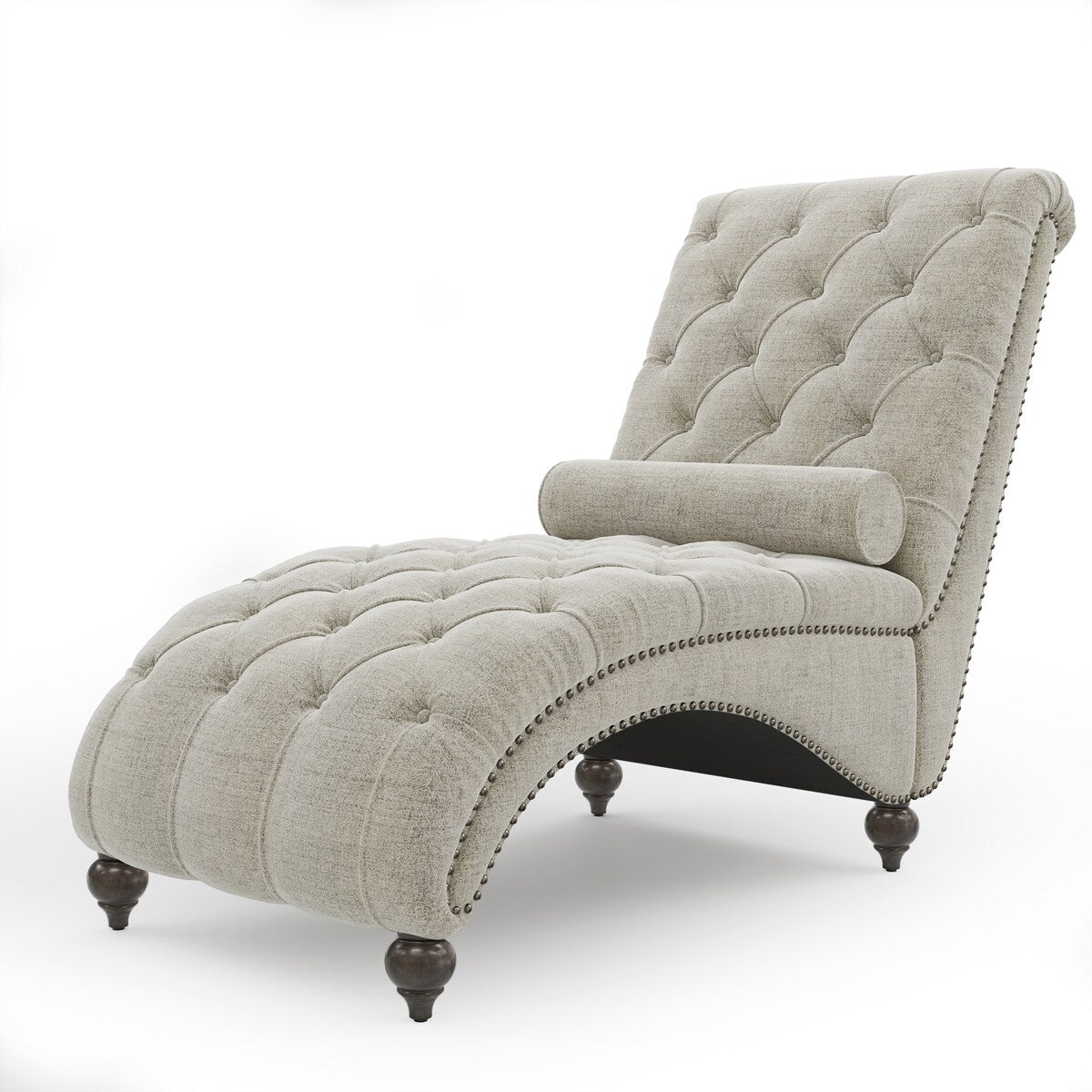 Linen Fabric Chesterfield Lounge Button Tufted Leisure Sofa Gourd Wood Leg Studio Chaise