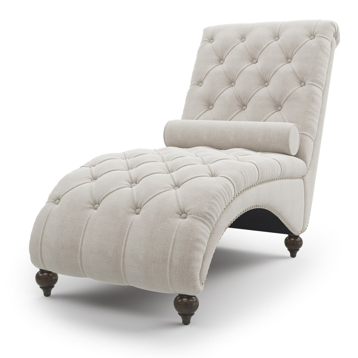 Linen Fabric Chesterfield Lounge Button Tufted Leisure Sofa Gourd Wood Leg Studio Chaise