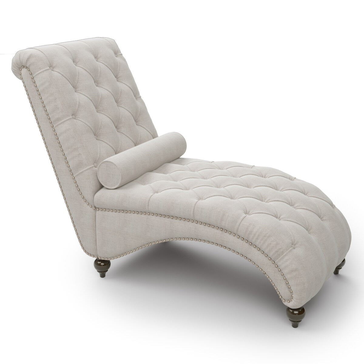 Linen Fabric Chesterfield Lounge Button Tufted Leisure Sofa Gourd Wood Leg Studio Chaise