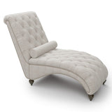 Linen Fabric Chesterfield Lounge Button Tufted Leisure Sofa Gourd Wood Leg Studio Chaise