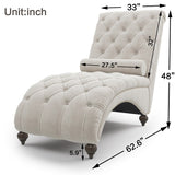 Linen Fabric Chesterfield Lounge Button Tufted Leisure Sofa Gourd Wood Leg Studio Chaise