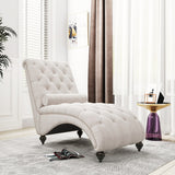 Linen Fabric Chesterfield Lounge Button Tufted Leisure Sofa Gourd Wood Leg Studio Chaise