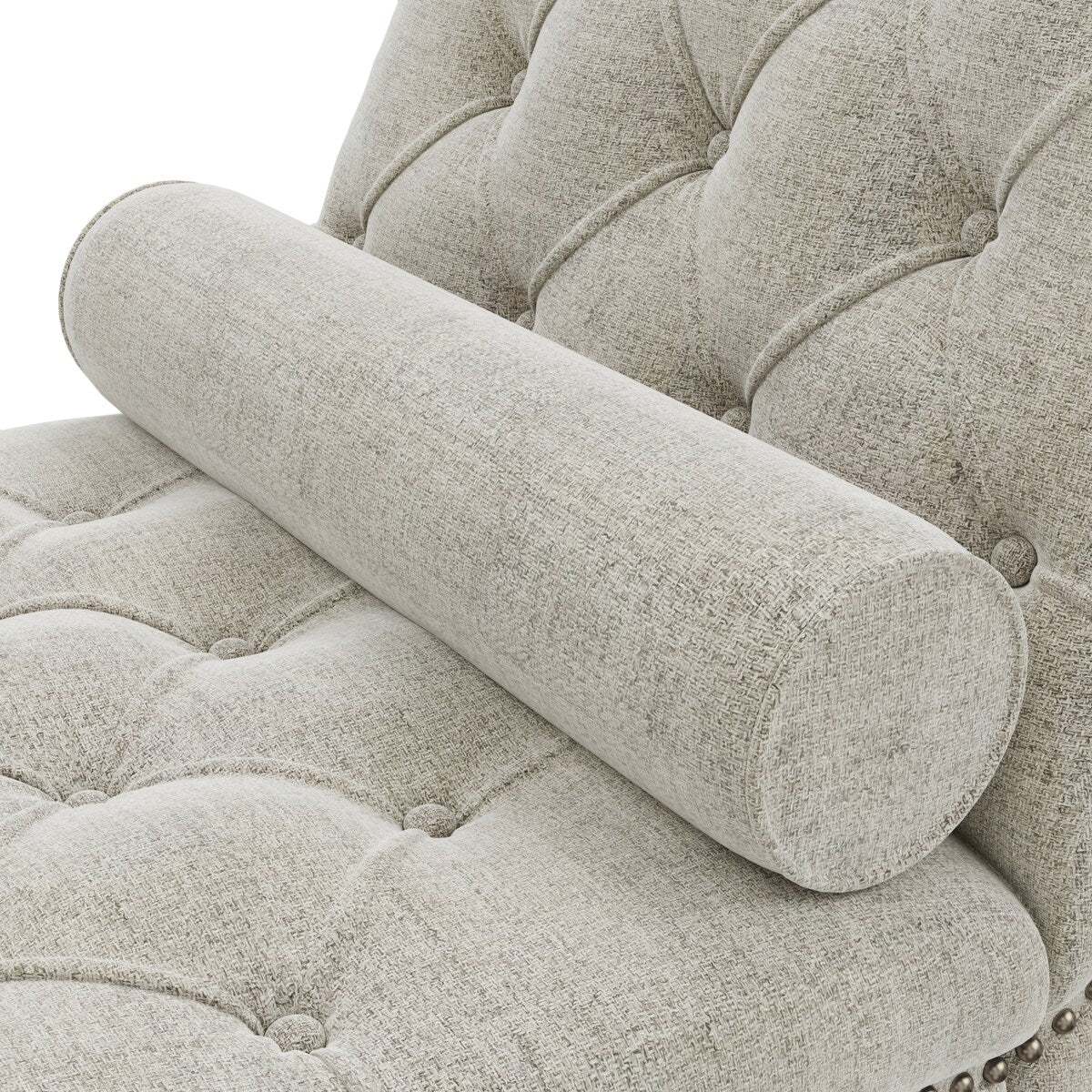 Linen Fabric Chesterfield Lounge Button Tufted Leisure Sofa Gourd Wood Leg Studio Chaise