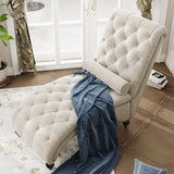 Linen Fabric Chesterfield Lounge Button Tufted Leisure Sofa Gourd Wood Leg Studio Chaise