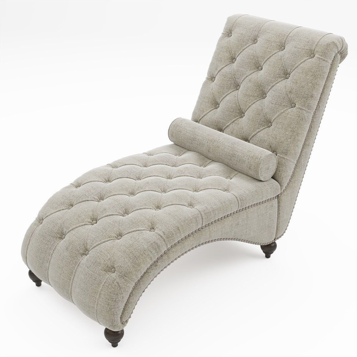 Linen Fabric Chesterfield Lounge Button Tufted Leisure Sofa Gourd Wood Leg Studio Chaise