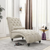 Linen Fabric Chesterfield Lounge Button Tufted Leisure Sofa Gourd Wood Leg Studio Chaise