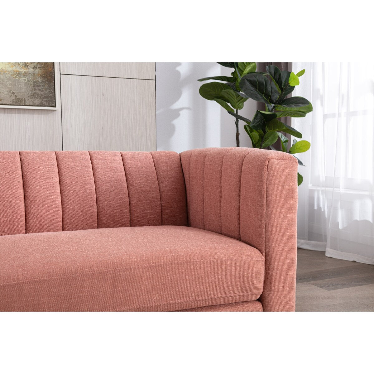 Linen Fabric Loveseat, Fashion Sofa with Wooden Base for Home