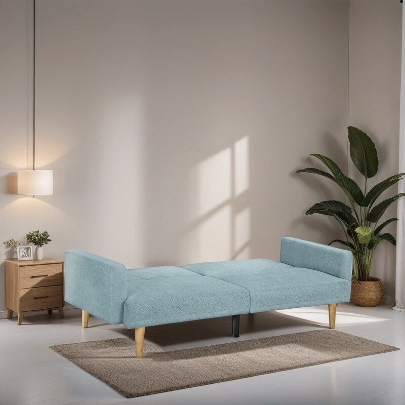 Linen Fabric Sofa Bed Cozy Style Living Room Daybed with Adjustable Backrest, Blue