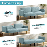 Linen Fabric Sofa Bed Cozy Style Living Room Daybed with Adjustable Backrest, Blue