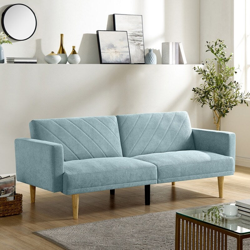 Linen Fabric Sofa Bed Cozy Style Living Room Daybed with Adjustable Backrest, Blue