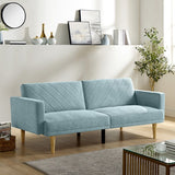 Linen Fabric Sofa Bed Cozy Style Living Room Daybed with Adjustable Backrest, Blue