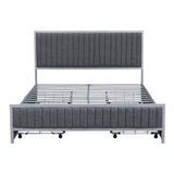 Linen Upholstered Bed Queen Size Platform Bed Frame w/ 4 Drawers