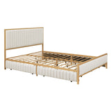 Linen Upholstered Bed Queen Size Platform Bed Frame w/ 4 Drawers