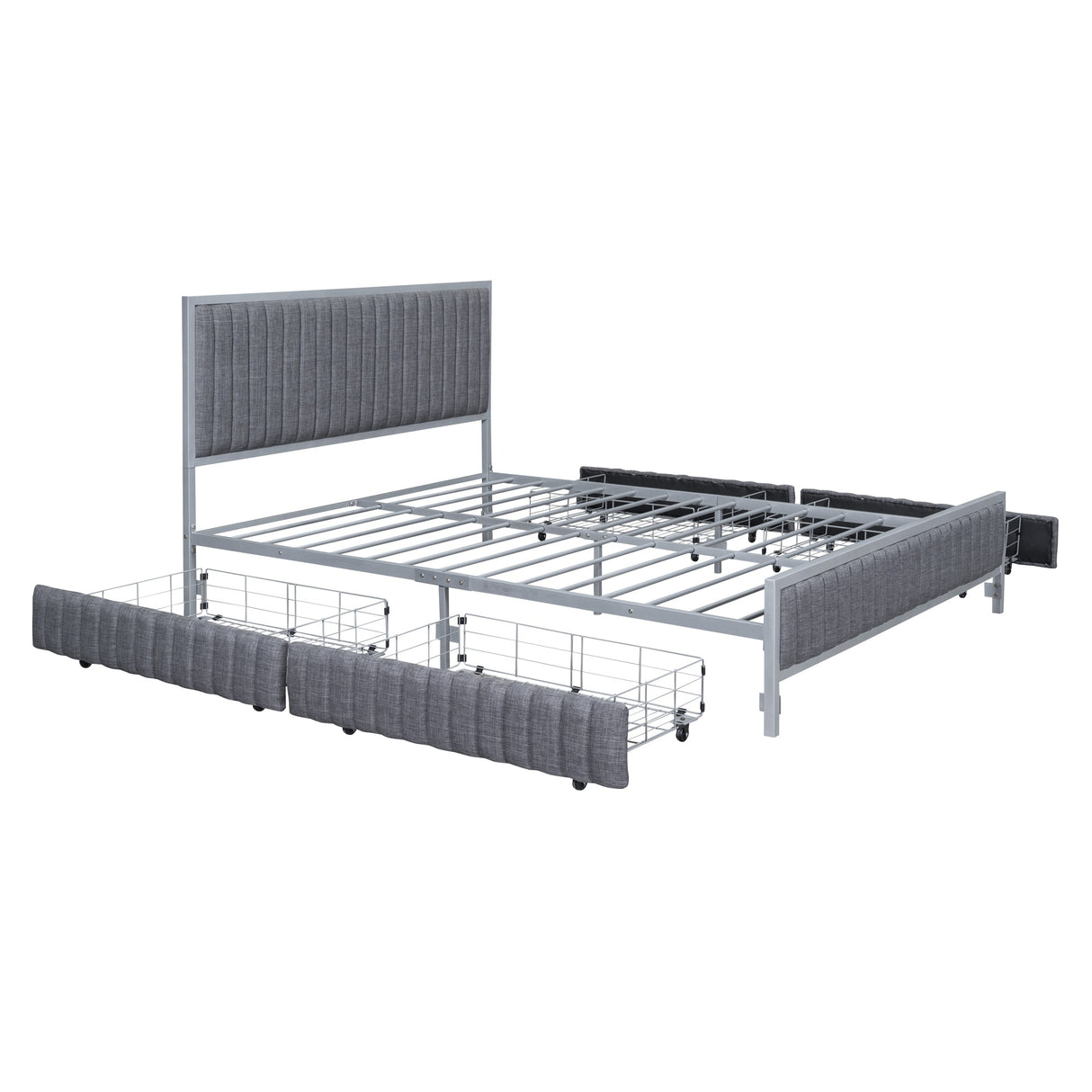 Linen Upholstered Bed Queen Size Platform Bed Frame w/ 4 Drawers
