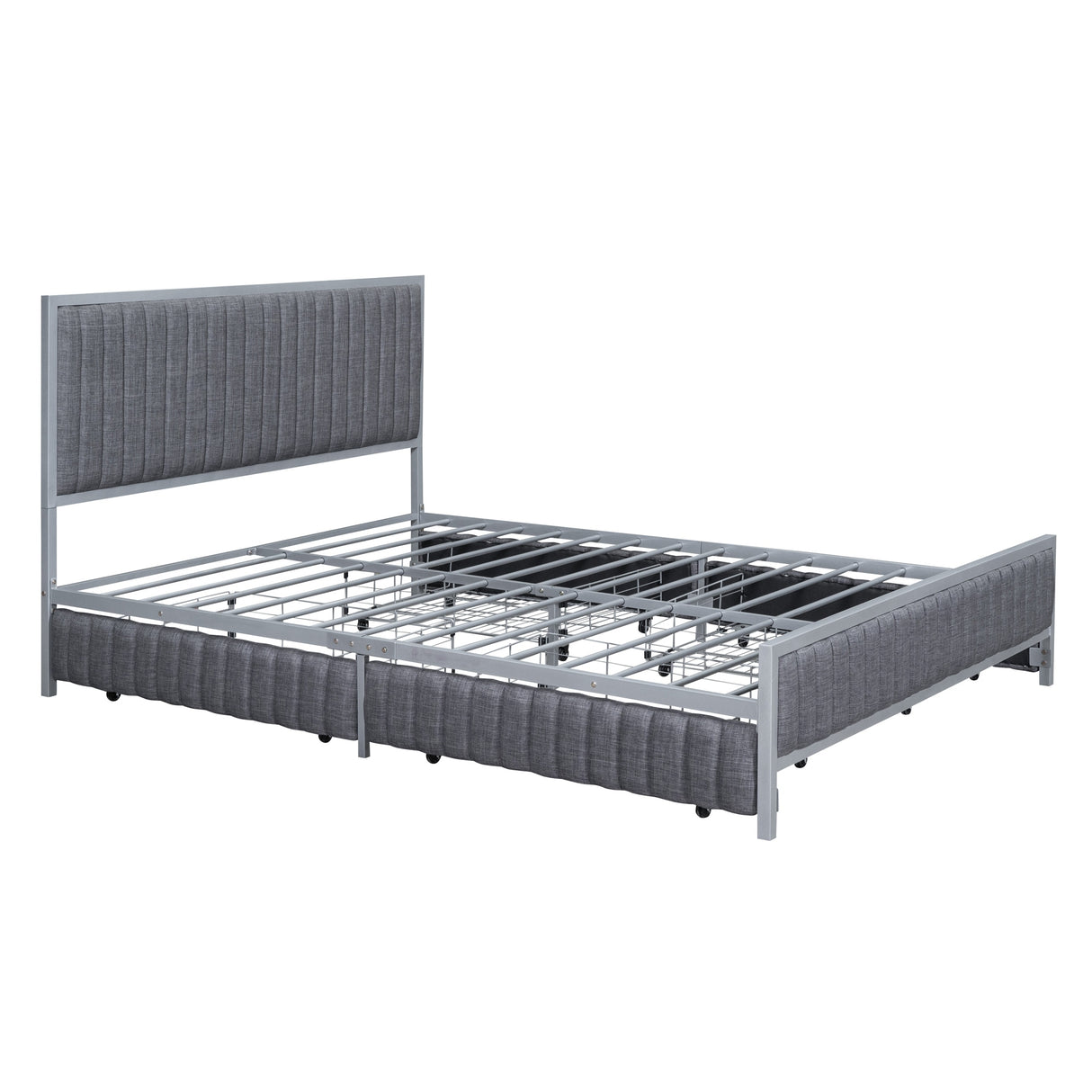 Linen Upholstered Bed Queen Size Platform Bed Frame w/ 4 Drawers