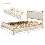 Linen Upholstered Bed Queen Size Platform Bed Frame w/ 4 Drawers