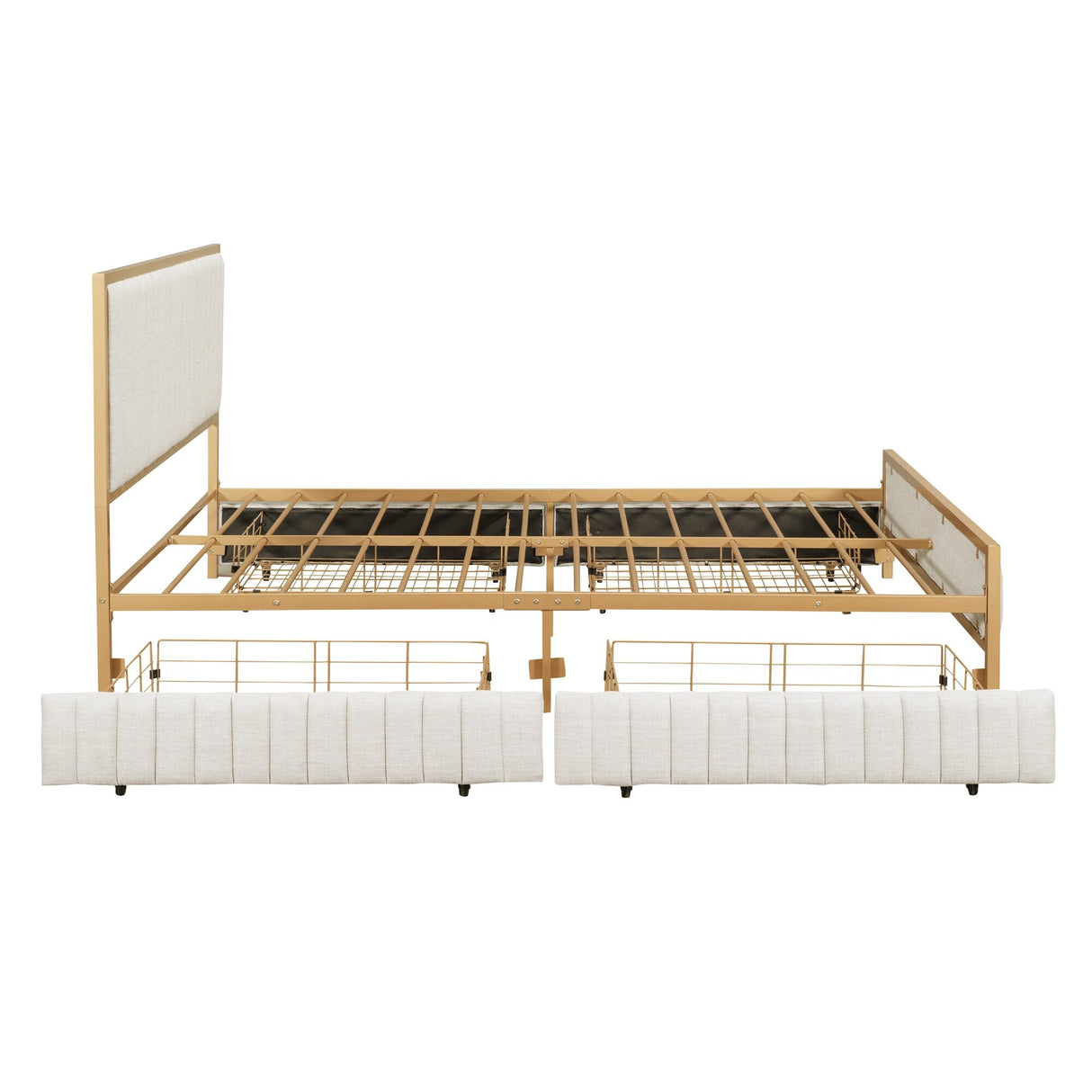 Linen Upholstered Bed Queen Size Platform Bed Frame w/ 4 Drawers