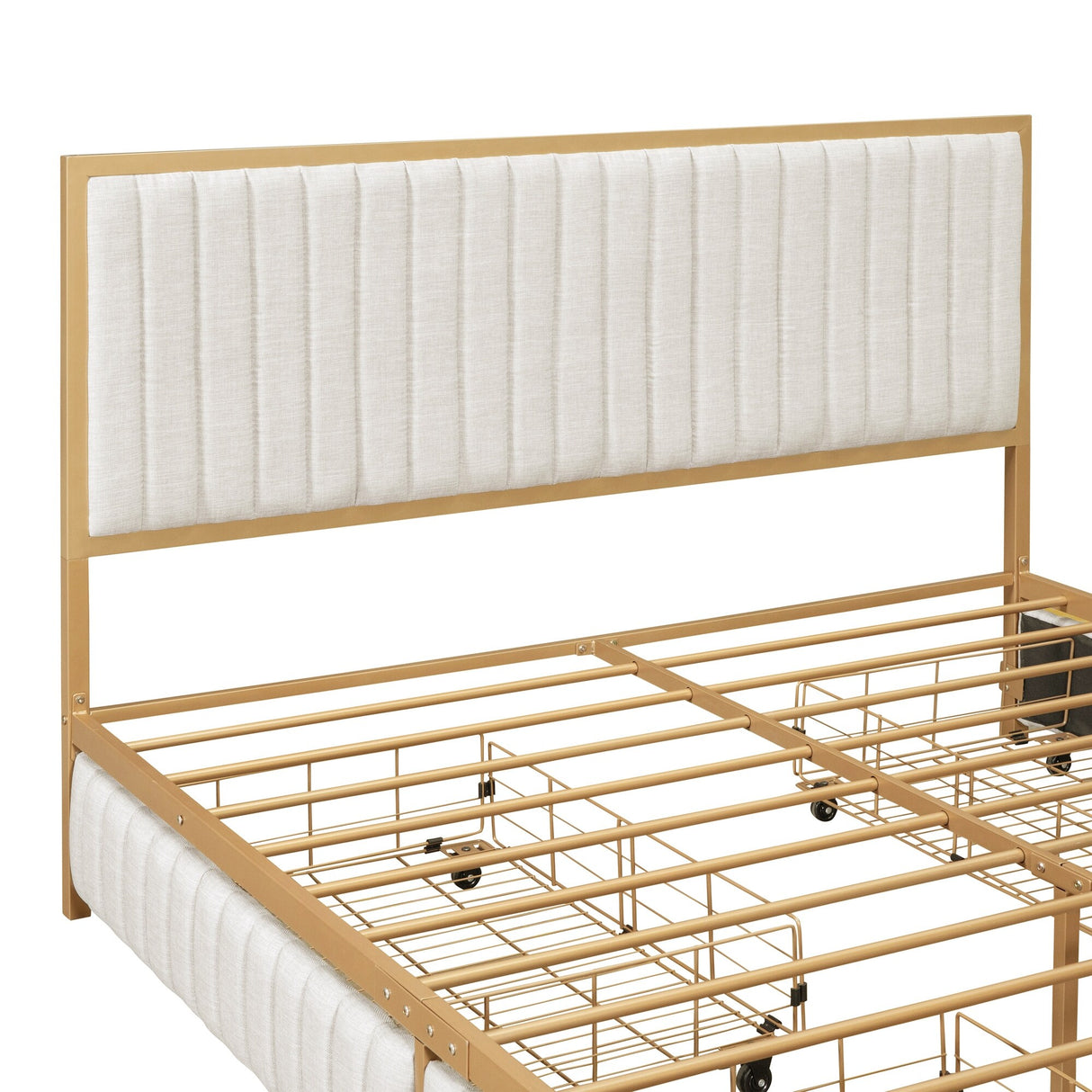 Linen Upholstered Bed Queen Size Platform Bed Frame w/ 4 Drawers